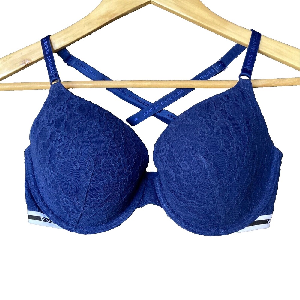 Victorias Secret Lined Perfect Coverage Womens Bra 32DD Push Up Multiway Cobalt